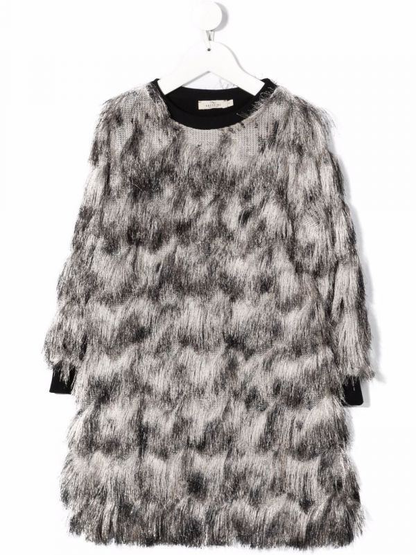  Andorine Fringed Long-sleeved Dress - Black 