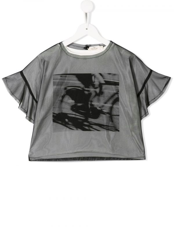  Andorine Graphic Print Tulle Top - White 