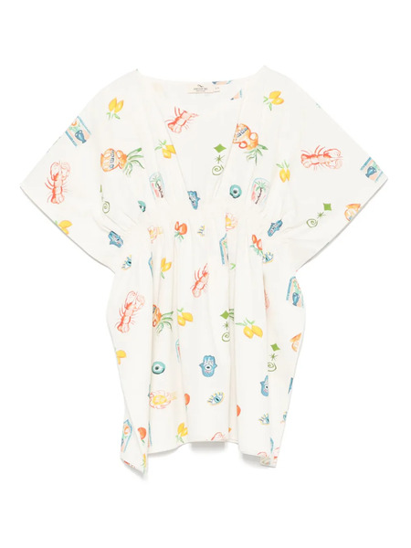 Andorine Mediterranean-print Kaftan Dress - White 