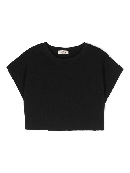  Andorine Textured-finish Cropped T-shirt - Black 