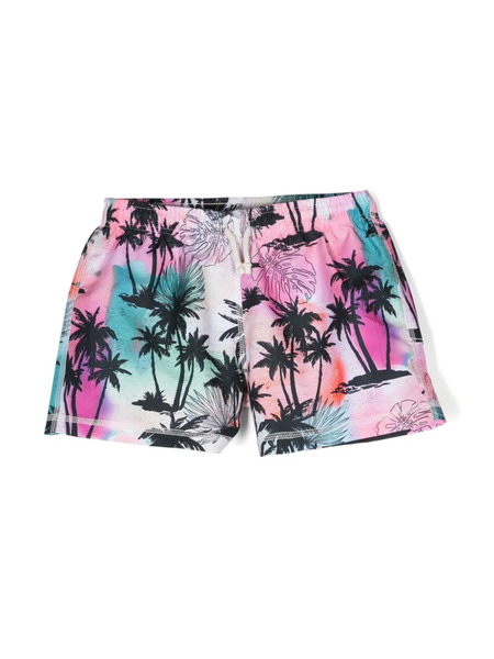  Andorine Tropical-print Drawstring Swim Shorts - Pink 