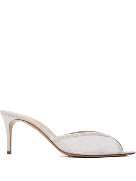  Andrea Wazen Katy Lace Pearl Mules - White 