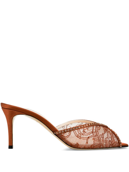  Andrea Wazen 105mm Katy Lace-embellished Sandals - Brown 