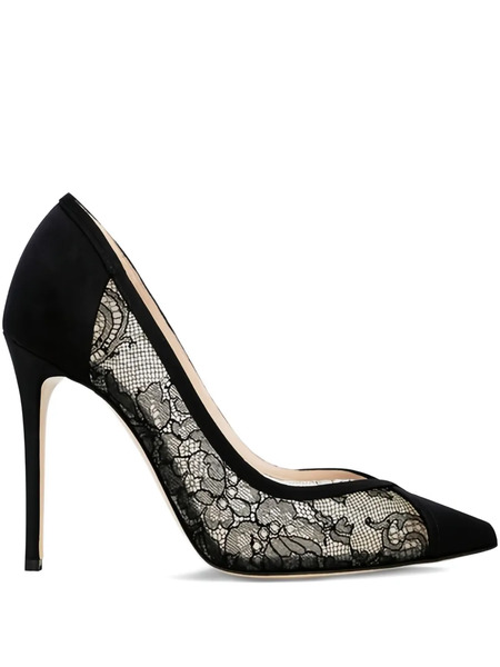  Andrea Wazen 105mm Nora Lace Suede Pumps - Black 