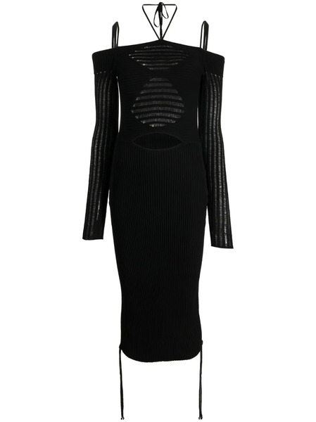  AndreĀdamo Cold-shoulder Knitted Midi Dress - Black 