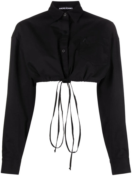  AndreĀdamo Cropped Cotton Shirt - Black 