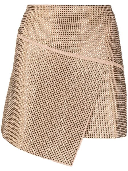  AndreĀdamo Crystal-embellished Asymmetric Wrap Skirt - Neutrals 