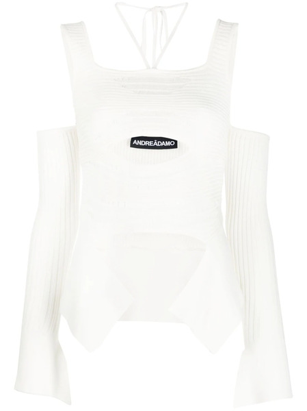  AndreĀdamo Cut-out Detail Ribbed Knit Top - Neutrals 
