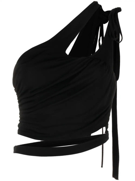  AndreĀdamo Cut-out Draped Cropped Top - Black 