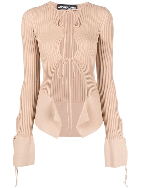 AndreĀdamo Cut-out Ribbed Top - Neutrals 