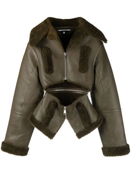  AndreĀdamo Cut-out Shearling-trim Leather Jacket - Green 