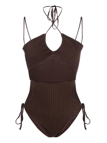  AndreĀdamo Halterneck-fastening Ribbed-knit Bodysuit - Brown 