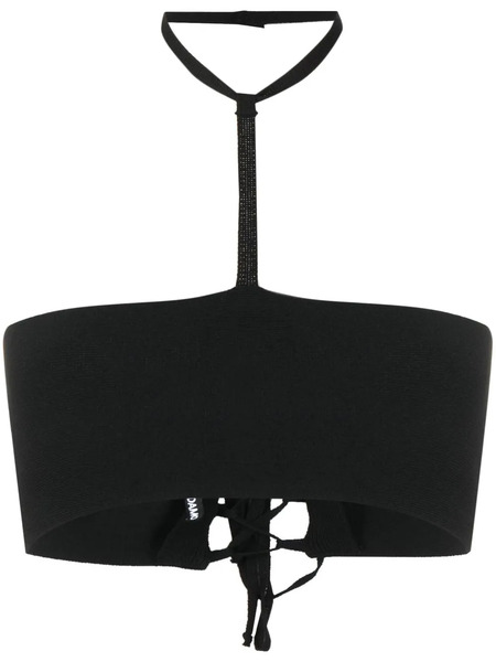  AndreĀdamo Lace-up Halterneck Crop Top - Black 