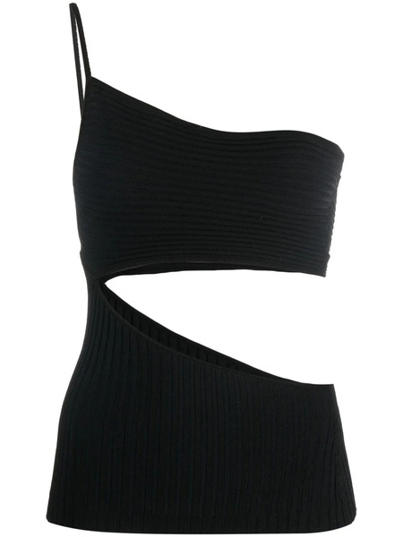  AndreĀdamo One-shoulder Cut-out Ribbed Top - Black 