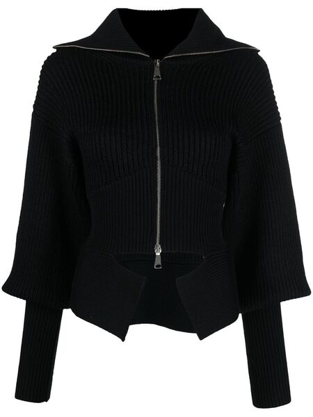  AndreĀdamo Ribbed-knit Zip-up Cardigan - Black 
