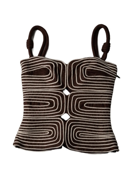  Andres Otalora Marea Cutout-detail Stripe-pattern Top - Brown 