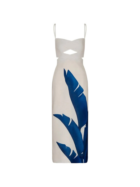  Andres Otalora Recuerdos Cut-out Leaf-print Midi Dress - Neutrals 