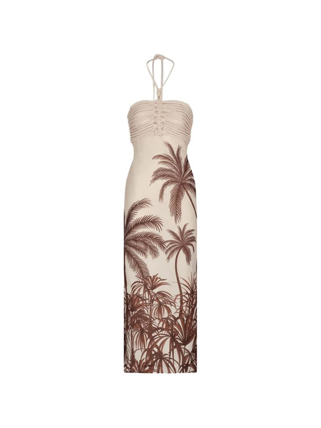  Andres Otalora Ruched Print Midi Dress - Neutrals 