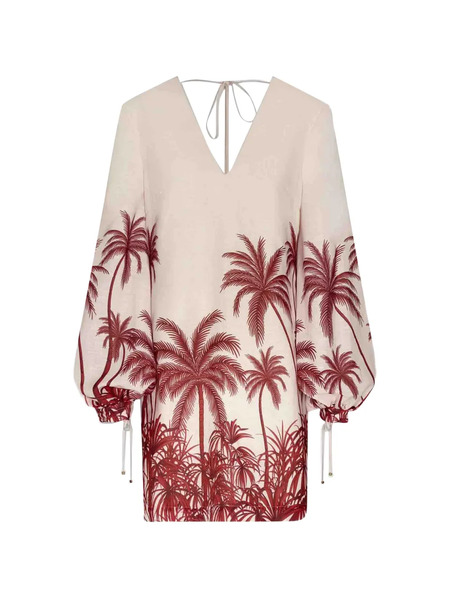  Andres Otalora Tropical-print V-neck Mini Dress - Neutrals 