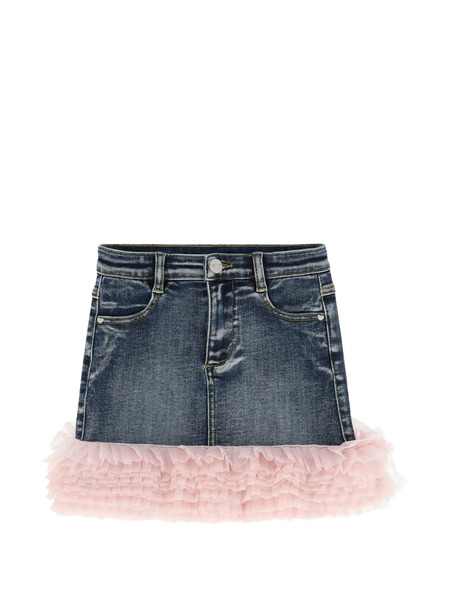  Angel's Face Gigi-tulle Trim Denim Skirt - Blue 