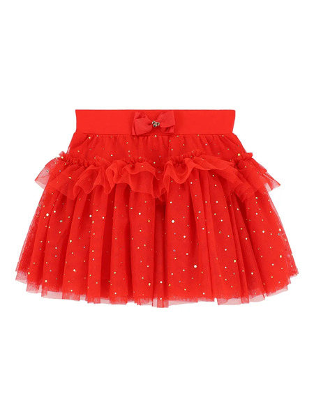  Angel's Face Kids Embellished Ruffled Tulle Skirt - Red 