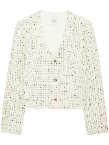  Anine Bing Anitta Tweed Cropped Jacket - White 