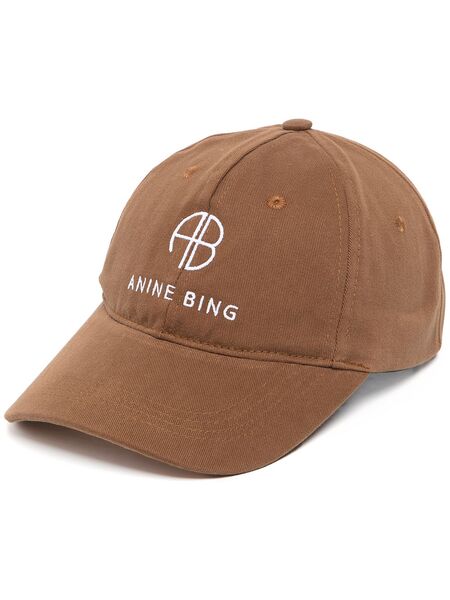  Anine Bing Twill Embroidered Baseball Cap - Brown 