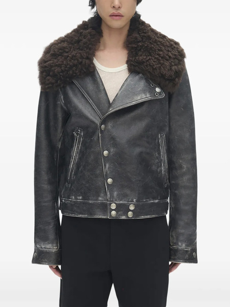  Ann Demeulemeester Binus Fur-collar Button Leather Jacket - Black 