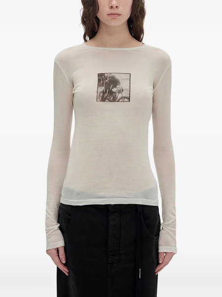  Ann Demeulemeester Fiene Printed Cotton T-shirt - Neutrals 