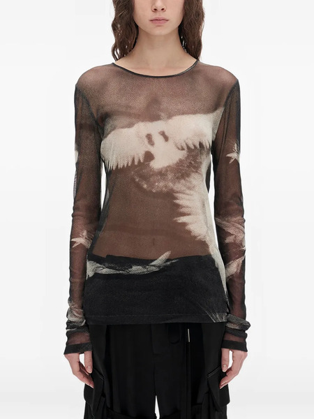  Ann Demeulemeester Mesh Graphic-print T-shirt - Black 