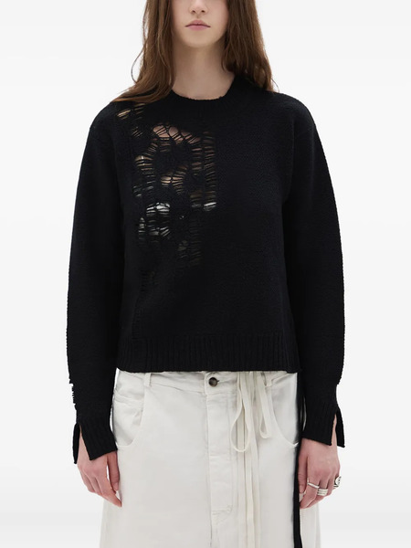  Ann Demeulemeester Side-tie Distressed Wool Sweater - Black 