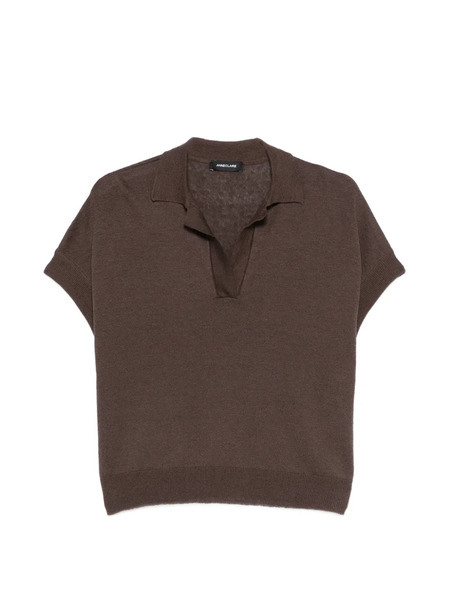  Anne Claire Collared V-neck Top - Brown 