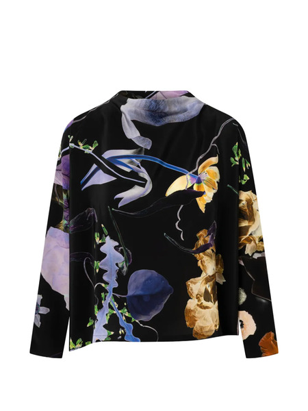  Anntian Asymmetric Printed Blouse - Black 