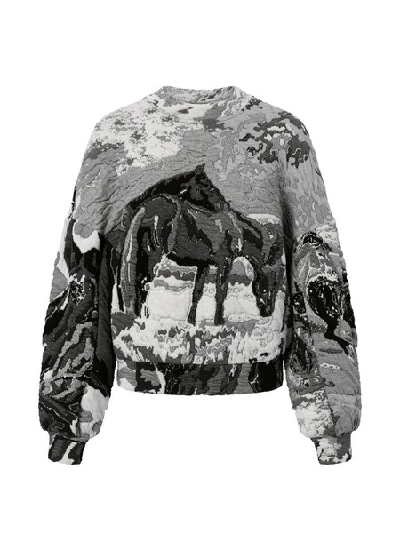  Anntian Horses-pattern Sweater - Grey 