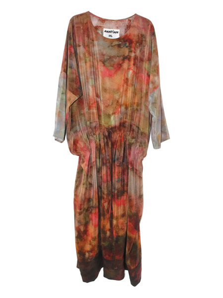  Anntian Print Drawstring Midi Dress - Brown 