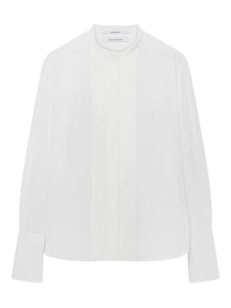  Another Tomorrow Pleated Tuxedo Shirt - White 