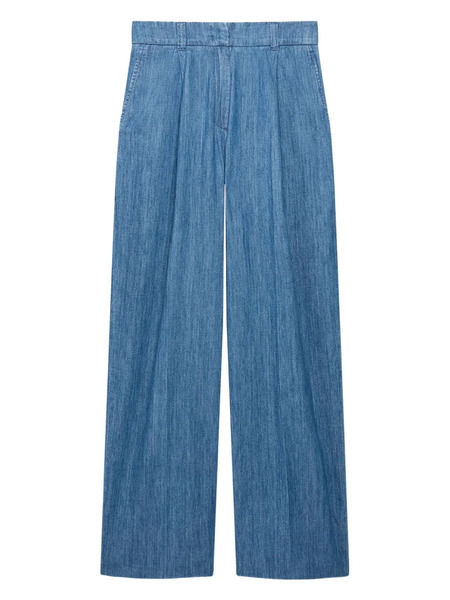  Another Tomorrow Wide-leg Chambray Trousers - Blue 
