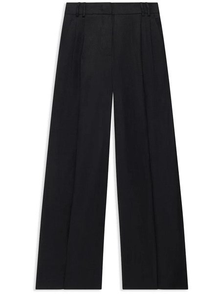  Another Tomorrow Wide-leg Pleated Linen Trousers - Black 