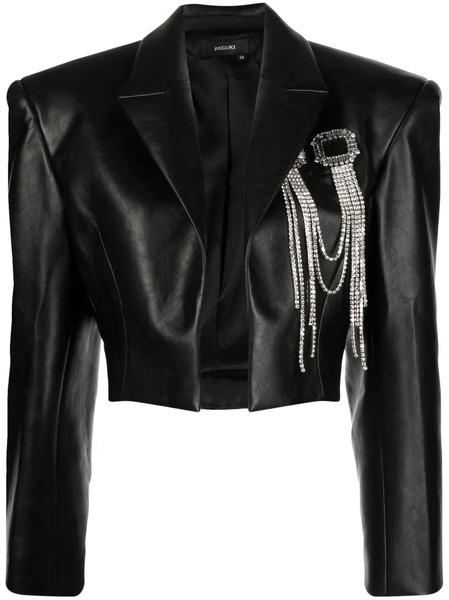  Anouki Embellished Cropped Faux-leather Blazer - Black 