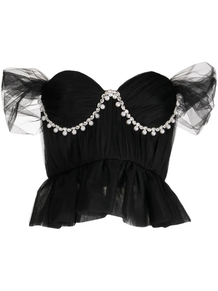  Anouki Faux-pearl Embellished Off-shoulder Blouse - Black 