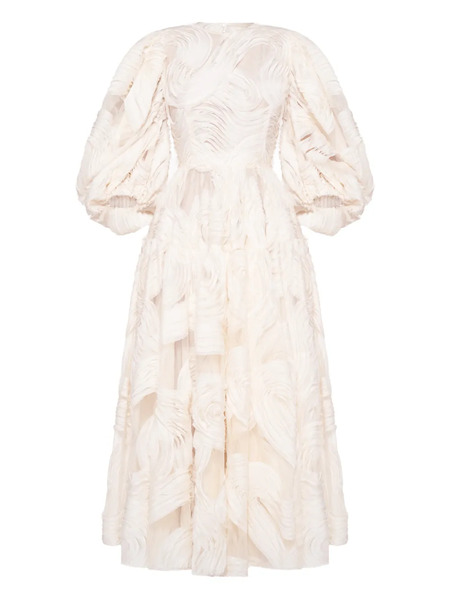  Anouki Puff-sleeve Embroidered Midi Dress - Neutrals 