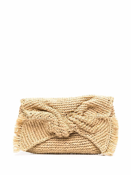  Anya Hindmarch Bow-detail Raffia Clutch Bag - Neutrals 