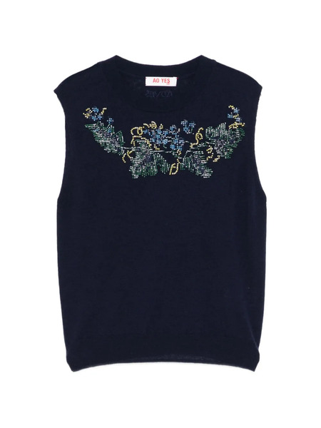  Ao Yes Beaded Knitted Vest - Blue 