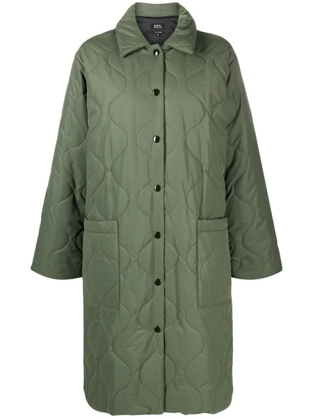  A.p.c. Single-breasted Quilted Coat - Green 