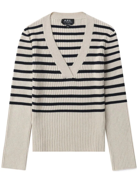  A.p.c. Striped Ribbed-knit Jumper - White 