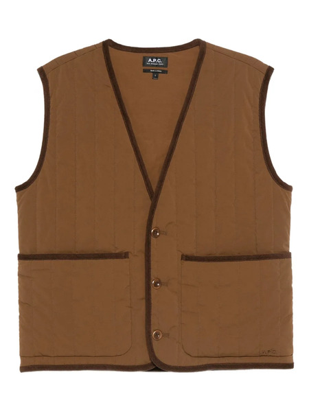  A.p.c. V-neck Quilted-pattern Gilet - Brown 