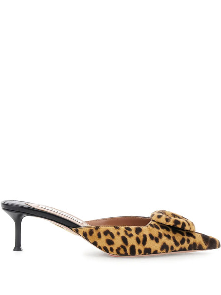  Aquazzura 50mm The Hoop Leopard-print Bow Mules - Neutrals 