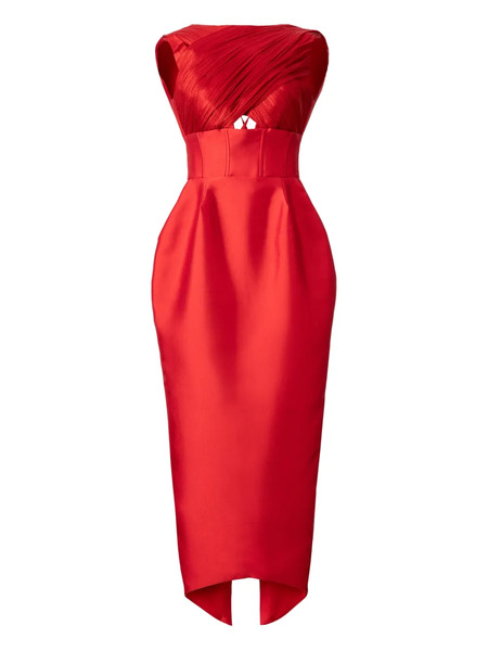  Araftu Cut-out Pleated Midi Dress - Red 