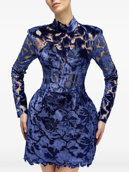  Araftu Lace Long-sleeved Mini Dress - Blue 