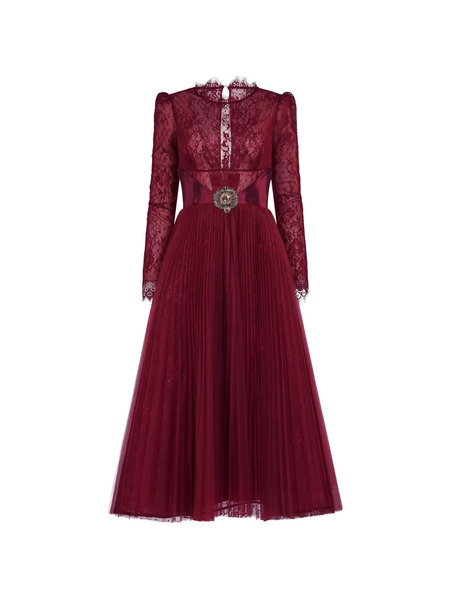  Araftu Lace Pleated Dress - Red 